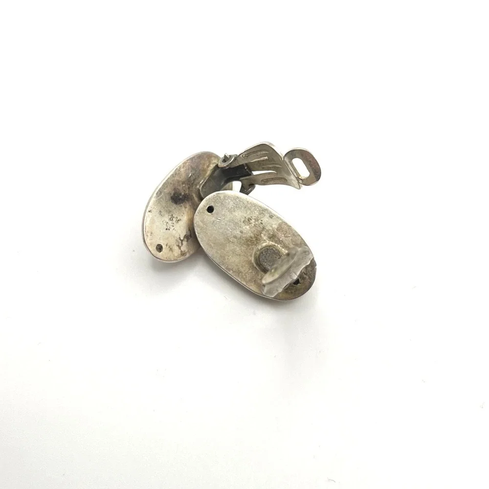 Vintage Silver Tone Oval Dome Clip On Earrings Minimalist Mid Century Style